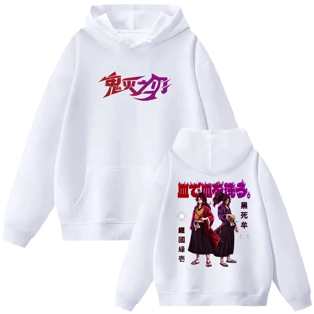 Demon Slayer Tsugikuni Yoriachi Hoodies Men Women Kokushibo Manga Printed Autumn Winter Long Sleeves Fleece Sweatshirt Clothing