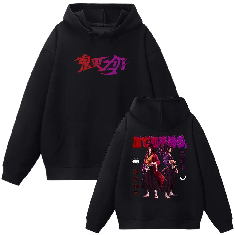 Demon Slayer Tsugikuni Yoriachi Hoodies Men Women Kokushibo Manga Printed Autumn Winter Long Sleeves Fleece Sweatshirt Clothing