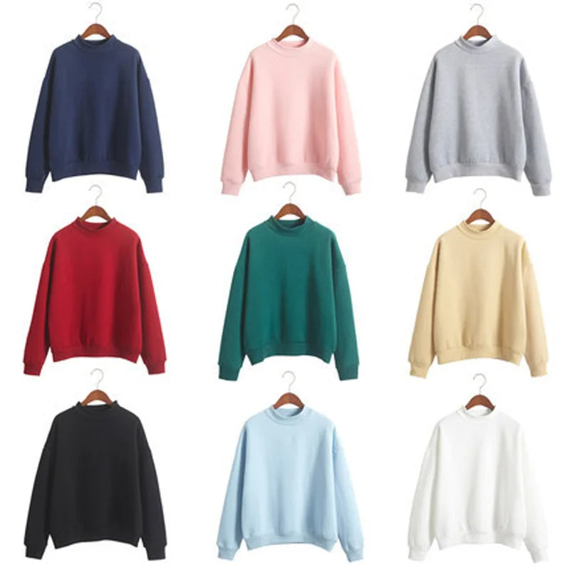 Basic Sweatshirts Winter Autumn Woman's Hoodies S-XXL Fleece Thick Knit Sweatshirt Female Round Neck Sweatshirts Pullover Tops