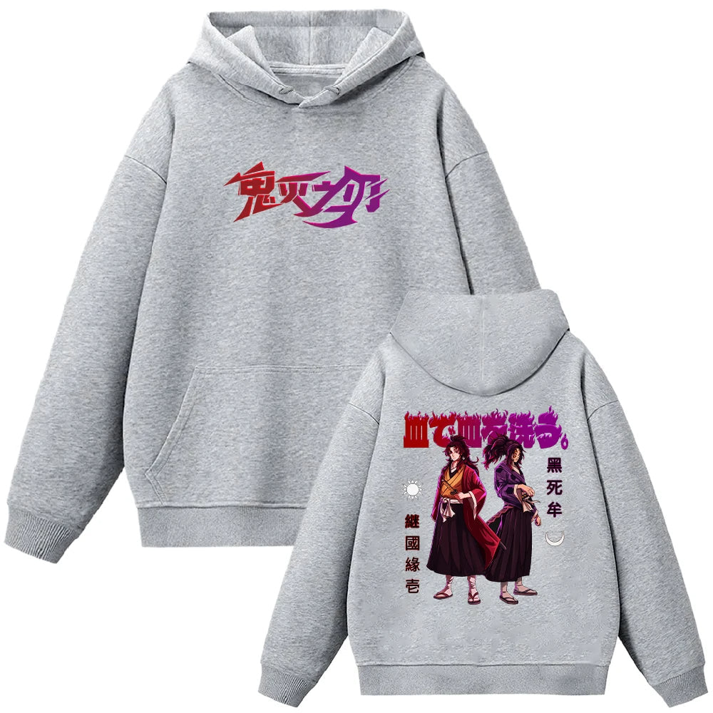 Demon Slayer Tsugikuni Yoriachi Hoodies Men Women Kokushibo Manga Printed Autumn Winter Long Sleeves Fleece Sweatshirt Clothing