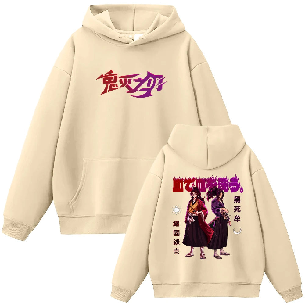 Demon Slayer Tsugikuni Yoriachi Hoodies Men Women Kokushibo Manga Printed Autumn Winter Long Sleeves Fleece Sweatshirt Clothing